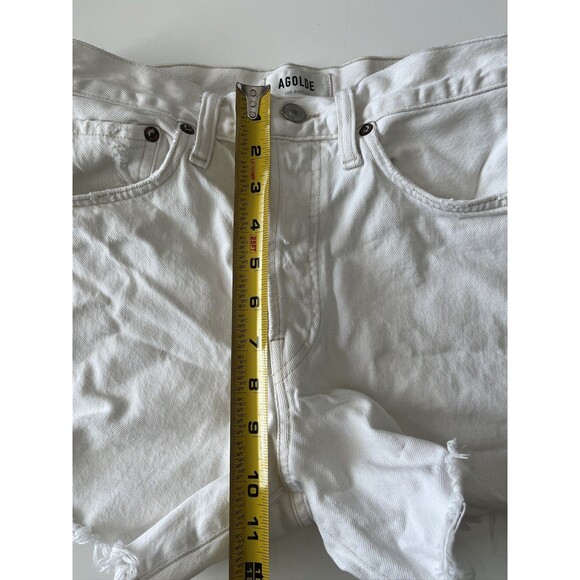 AGOLDE Parker Long Jean Shorts 25 Raw Hem White Denim Organic Cotton Button Fly - Picture 10 of 10